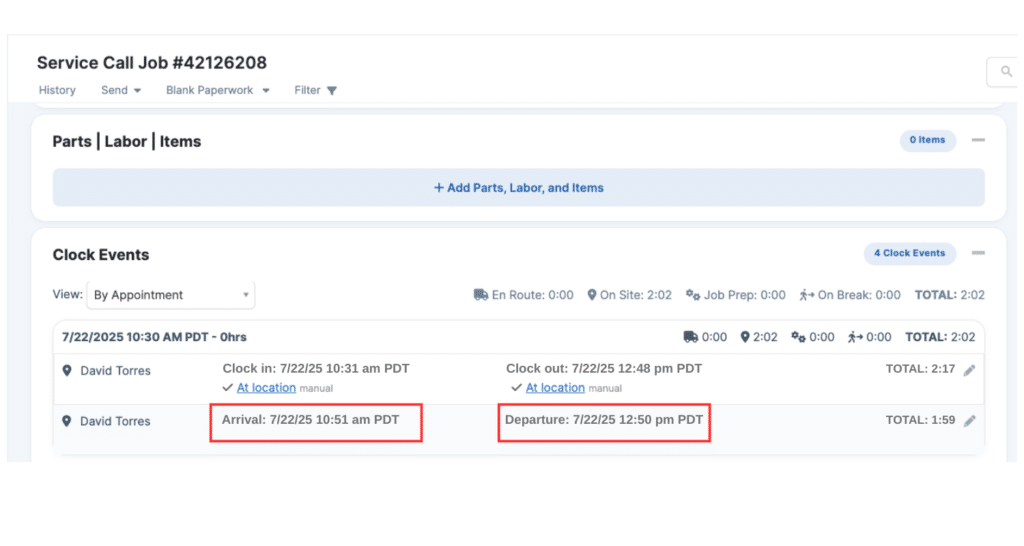 servicetrade arrival departure