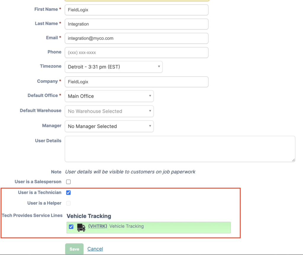 servicetrade user is a technician