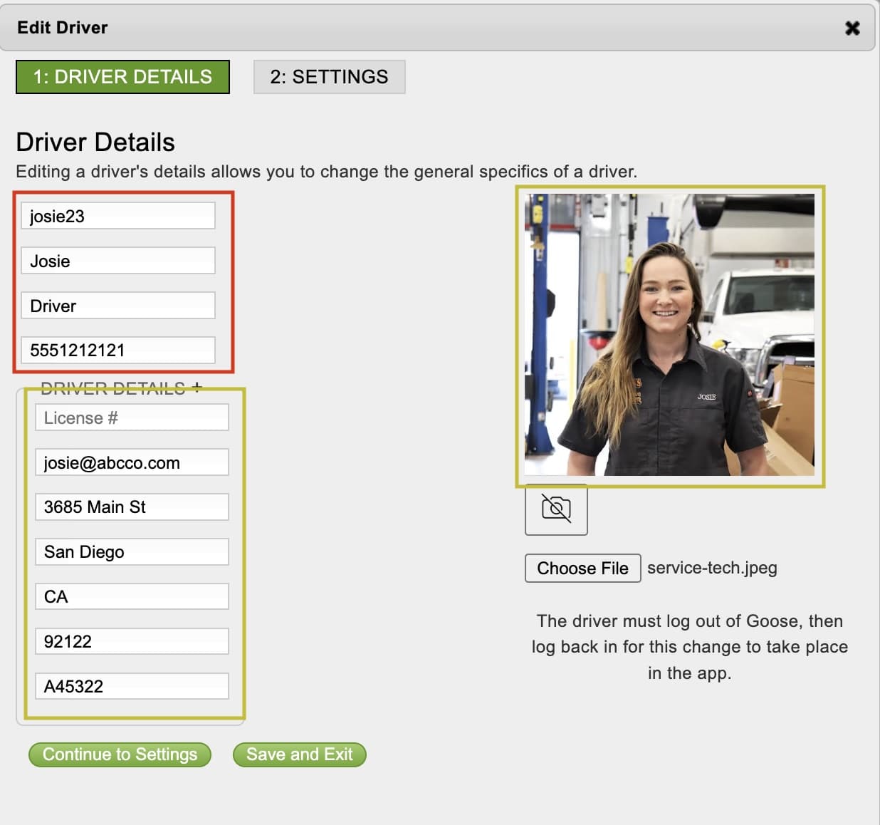 driver details